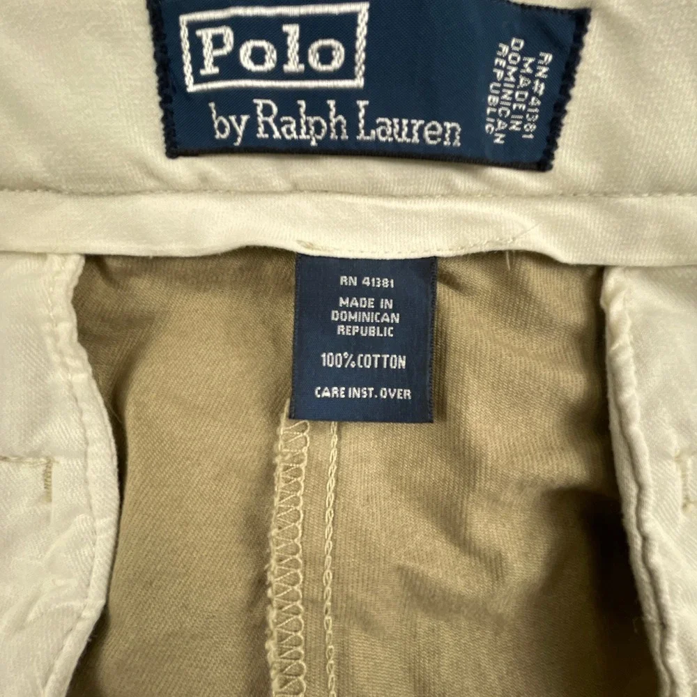 Polo Ralph Lauren Mens 35x30 Double Pleated Pants Solid Beige Chino Cotton Khaki